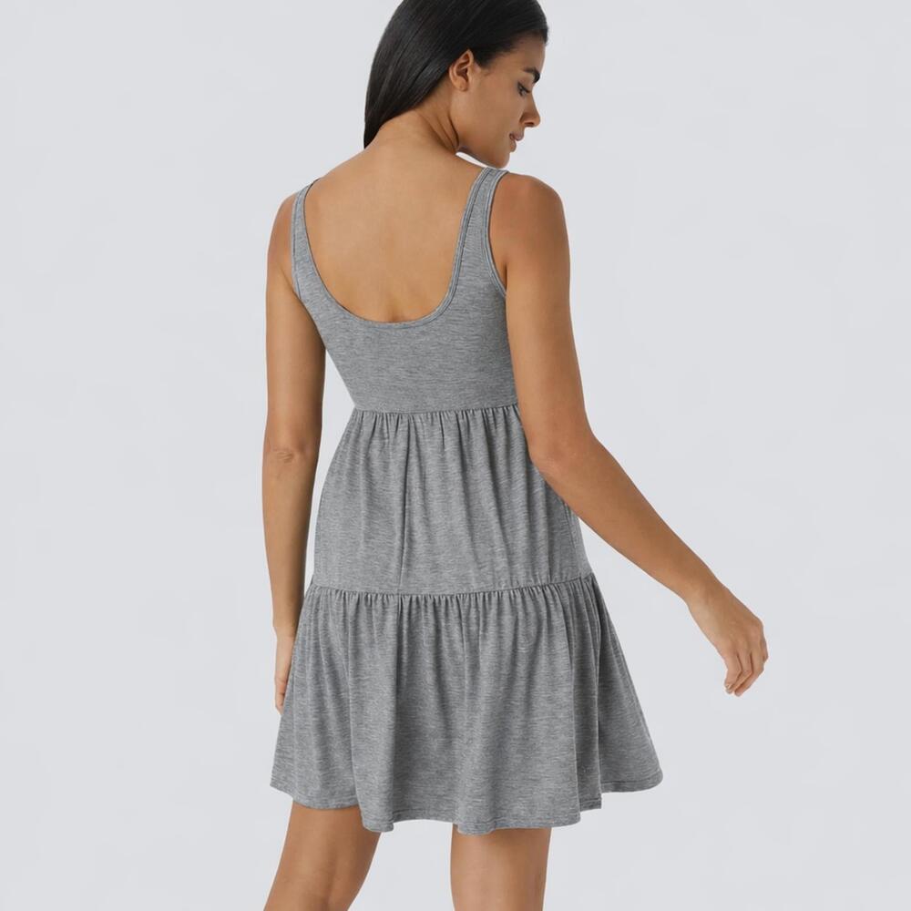 NWT Halara U Neck Ruffle Hem Flowy Mini Dress Size Large - Picture 2 of 9